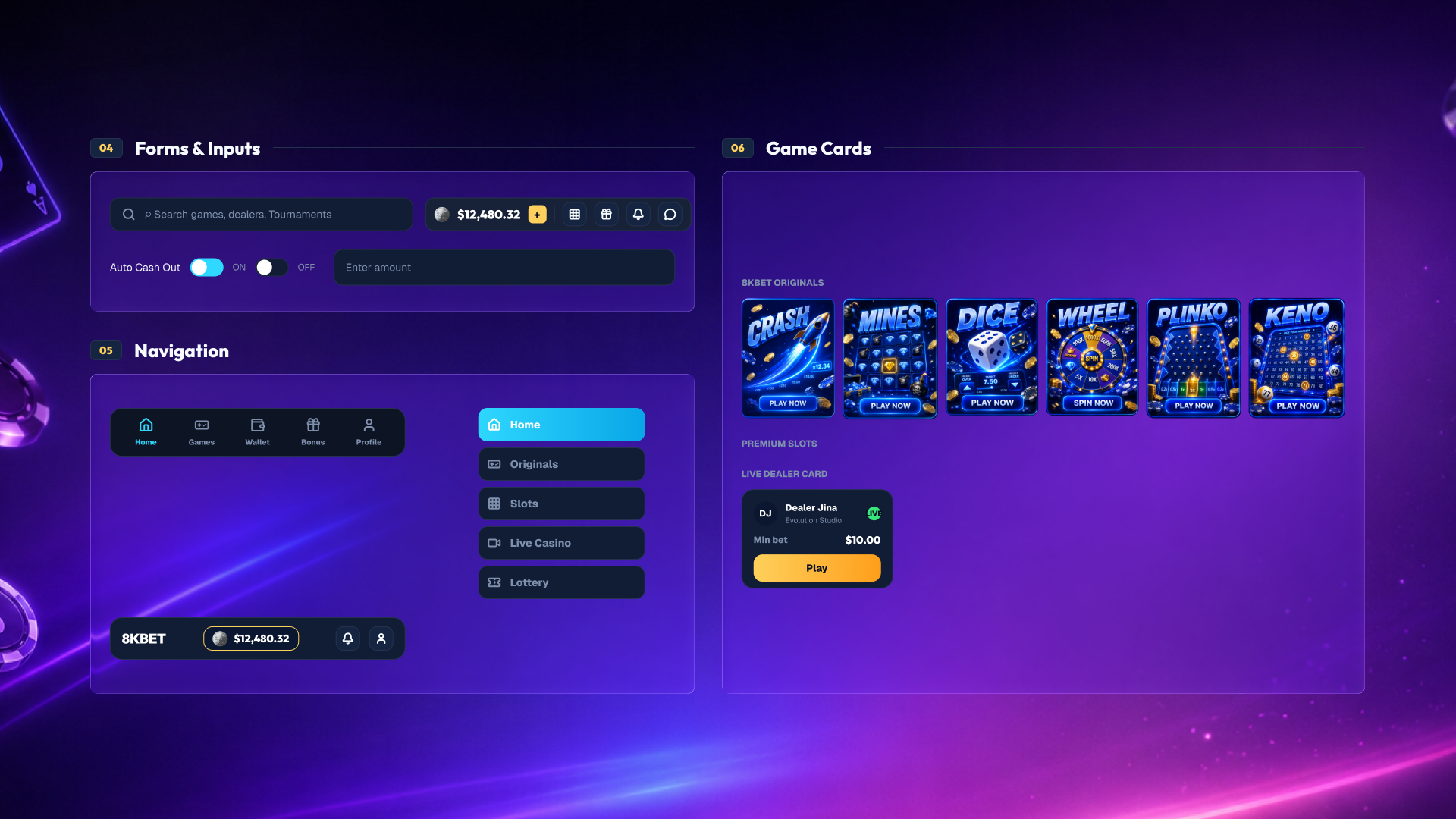 Forms, navigation and game cards UI kit